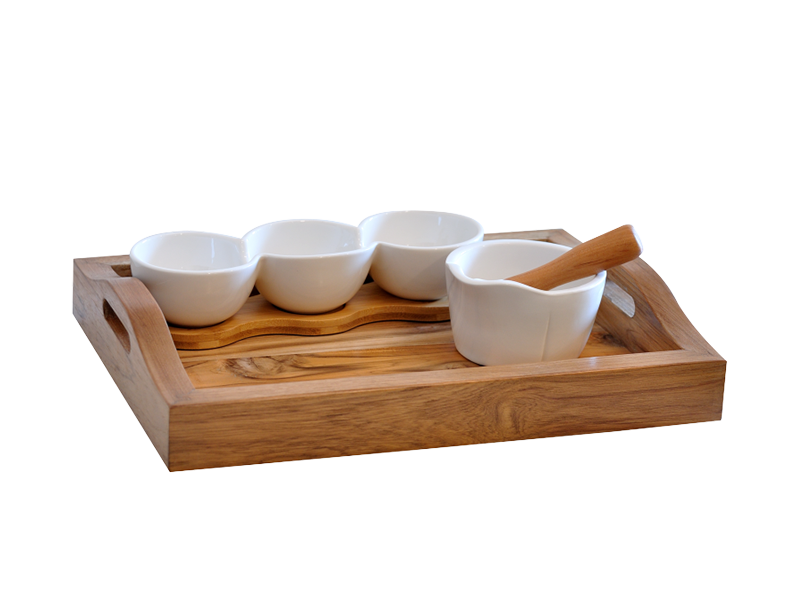 Tray with Mortar, Pastel & Ceramic Bowls